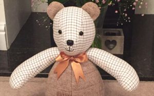 Memory bear made by Nicky Hill on her Elna sewing machine