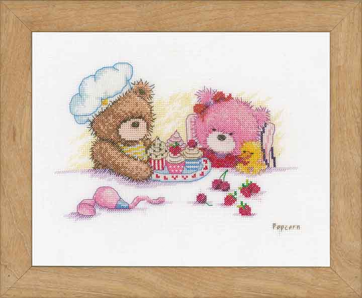 Counted Cross Stitch Kit: Popcorn & Brie Bear