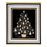 All That Glitters Black Metallic Christmas Trees Fabric Panel