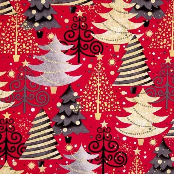 All That Glitters Metallic Christmas Trees on Red Fabric 