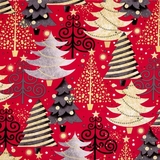 All That Glitters Metallic Christmas Trees on Red Fabric