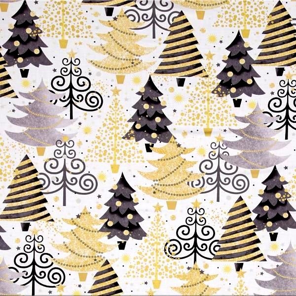 All That Glitters Metallic Christmas Trees on White Fabric 