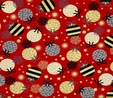 All That Glitters Metallic Ornaments on Red Fabric Quilting & Patchwork
