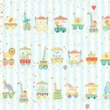 Animal Parade Blue on White Stripes Fabric