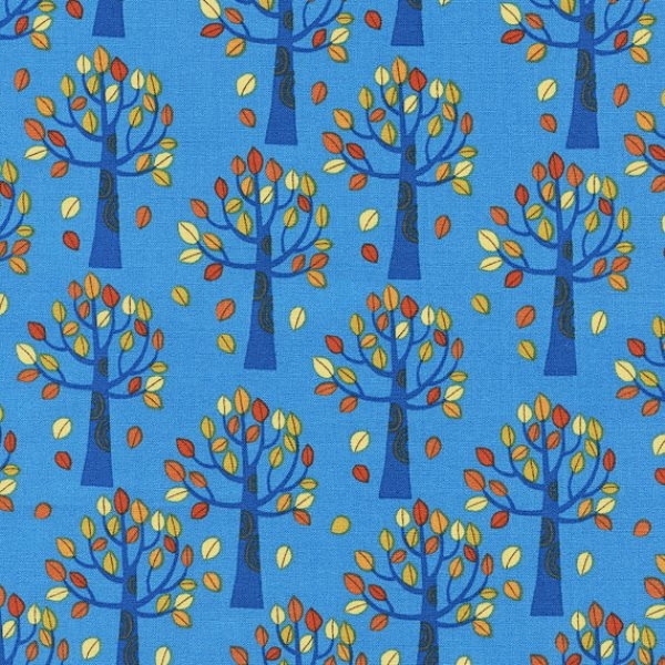 Nutty Buddies Autumn Trees in Blue Fabric Quilting & Patchwork