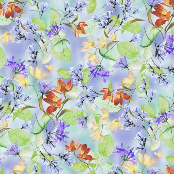 Belle Multi Watercolour Floral on Periwinkle Fabric 