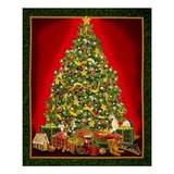 Best Time of The Year Metallic Christmas Tree Fabric Panel