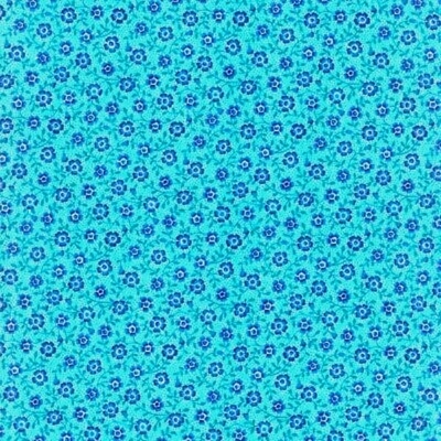 Bliss Blue Floral Vine & Dot on Turquoise Fabric