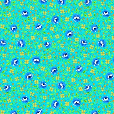 Bliss Multi Floral & Dot on Turquoise Fabric