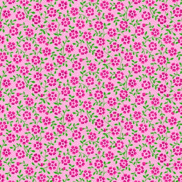 Bliss Pink Floral Vine & Dot on Pink Fabric 