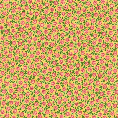 Bliss Pink Floral Vine & Dot on Yellow Fabric
