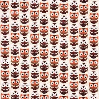 Brown Retro Owls on Cream Fabric