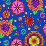 Carnivale Large Multi Flowers on Royal Fabric