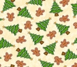 Christmas Trees & Gingerbread Men On Cream Fabric