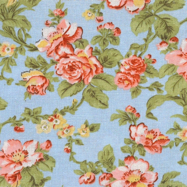 Classic Floral on Light Blue Fabric For Craft & Bag Making 