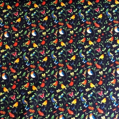 Conservatory Digital Birds Multi on Navy Fabric
