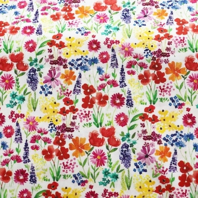 Conservatory Digital Blooms Multi on White Fabric