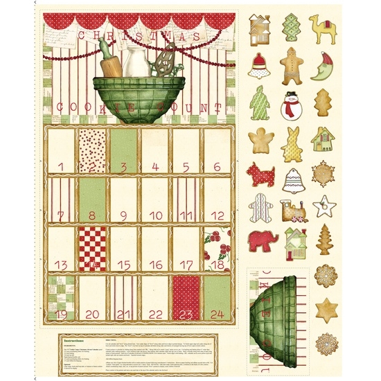 Cookie Count Christmas Advent Calendar Cream Fabric Panel