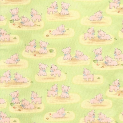 Cotton Tale Farm Pigs on Green Fabric