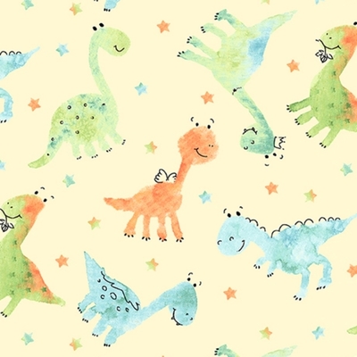 Dino-Mite Baby Dinosaurs on Pale Yellow Fabric