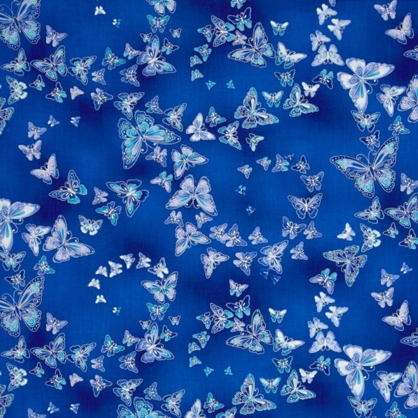 Dutchess Metallic Allover Butterflies On Blue Fabric 