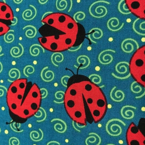 Esme Ladybugs on Blue Fabric Quilting & Patchwork