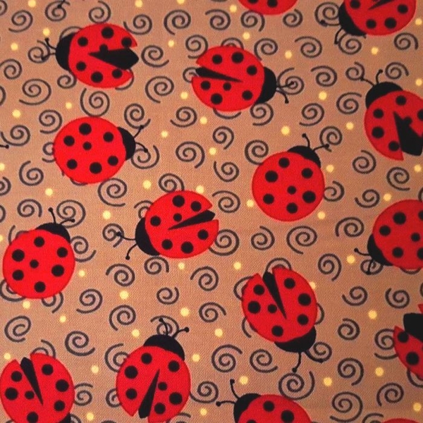 Esme Ladybugs on Light Brown Fabric 