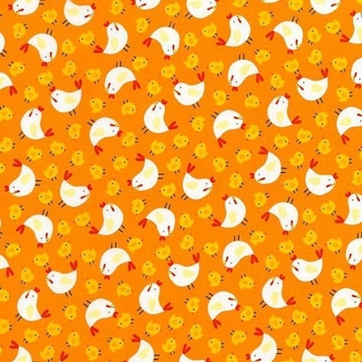 Farm Chickens on Orange Fabric