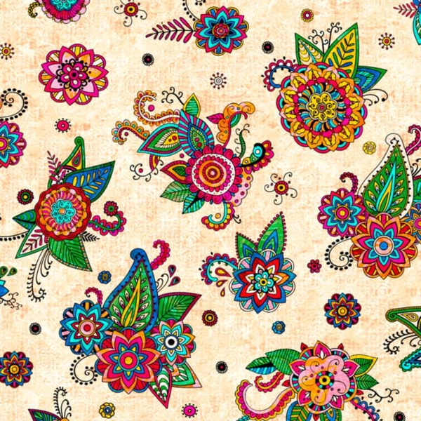 Fiorella Multi Tossed Floral on Cream Fabric Quilting & Patchwork