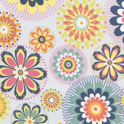 Floral Pinwheel Medallions on Sky Blue Fabric