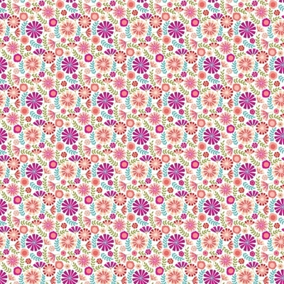 forest frolic small floral folk style on white fabric