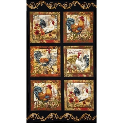 French Country Rooster Fabric Panel