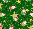Happy Christmas Santa & Stars on Forest Fabric