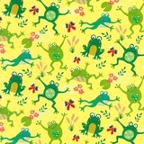Happy Fun Frogs on Yellow Fabric
