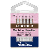 Hemline Sewing Machine Needles: Leather: Heavy 110/18: 6 Pieces