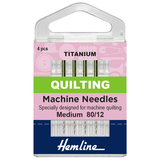 Hemline Sewing Machine Needles: Titanium: Quilting: Medium 80/12: 4 Pieces