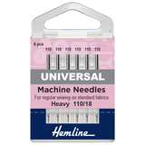 Hemline Sewing Machine Needles: Universal: Heavy 110/18: 6 Pieces