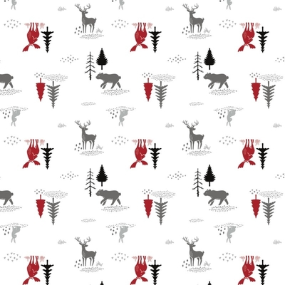 Hudson Forest Animals in Scenery on White Fabric