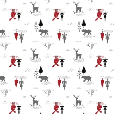 hudson forest animals in scenery on white fabric