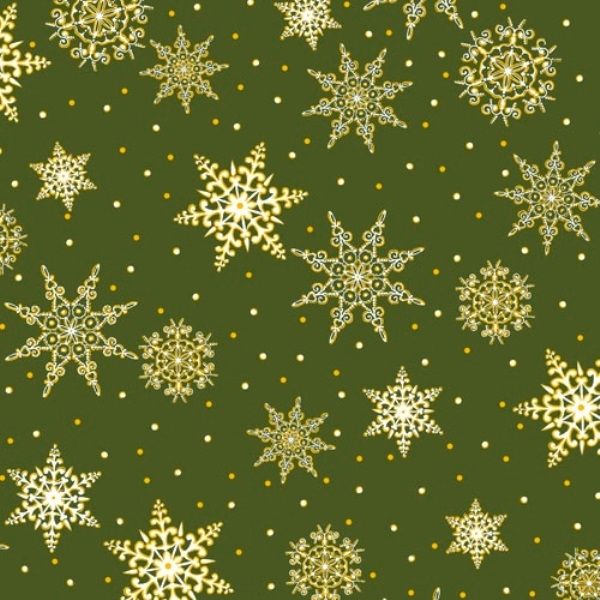 Jolly Old St Nick, Snowflakes Green Fabric Quilting & Patchwork