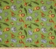 Jungle Buddies Tossed Animals on Green Fabric  2