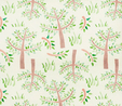 Jungle Giraffe Trees & Grass on Cream Flannel Fabric Flannel