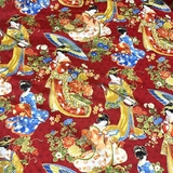 Kyoto Garden Japanese Geisha on Red Fabric