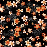 Kyoto Garden Mini Flower on Black Fabric