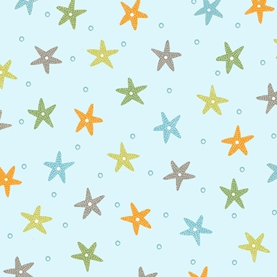 Little Squirt Multi Starfish on Light Blue Fabric