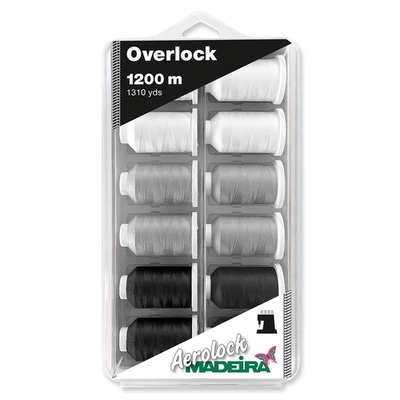 Madeira 8092 | Aerolock No.125 | 12 x 1200m: Black, Grey & White Minking Spools