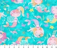 Mermaid Wishes Mermaids & Sea Creatures on Blue Fabric Quilting & Patchwork 2