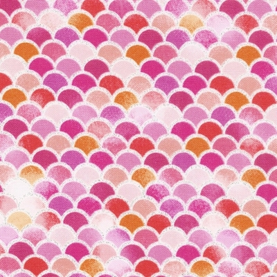 mermaid wishes metallic mermaid scales on pink fabric