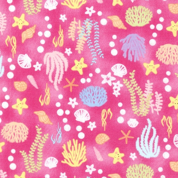 Mermaid Wishes Sea Creatures on Pink Fabric 