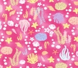 Mermaid Wishes Sea Creatures on Pink Fabric